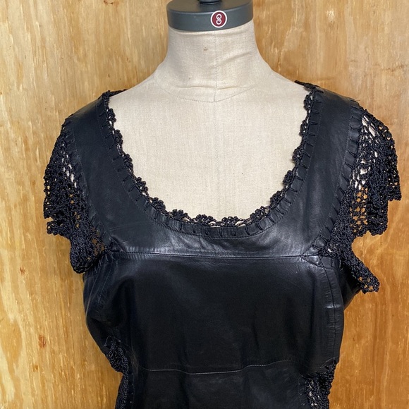 BLACK LEATHER AND KNIT HIGH LOW DRESS with flaw - Picture 5 of 11